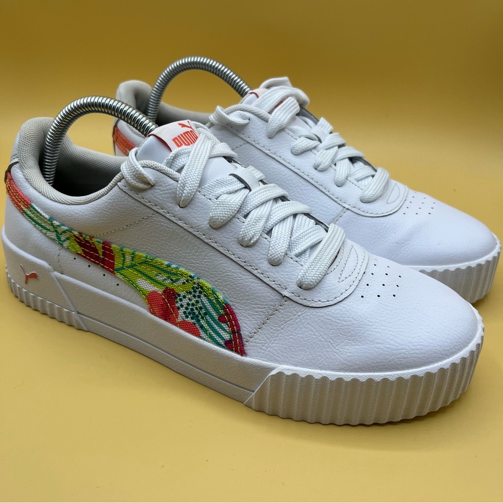 Puma White Sneakers with Multicolor Floral Stripe